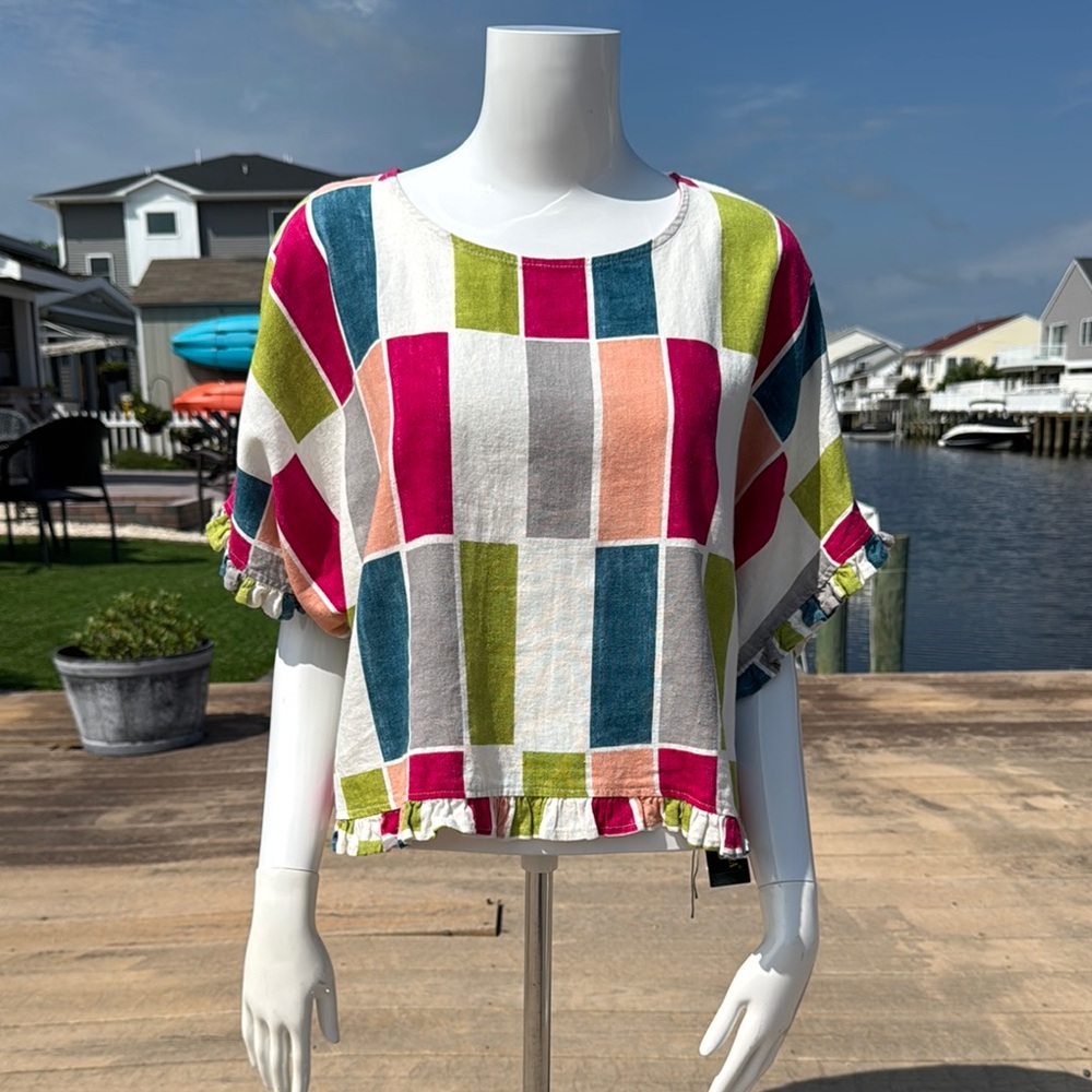 Relaxed Pink and Green Blouse with Boxy Fit